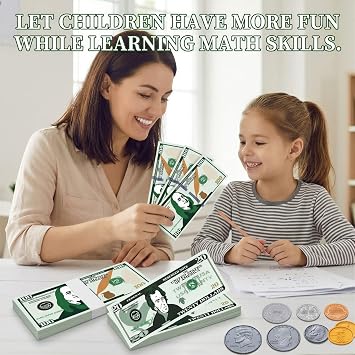 600 Pcs Fake Money for Kids - Realistic Play Money Bills & Plastic Coins - Math Manipulatives & Classroom Currency Set for Grocery Store, Bank, Board Games - Educational Counting Toy, Ages 3+