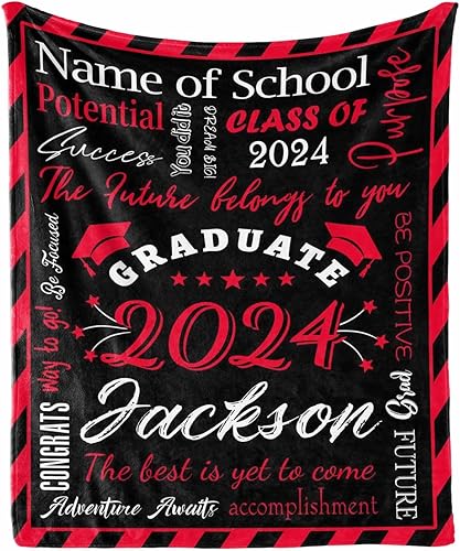 Manta de graduación personalizada para clase de 2023, manta de graduación personalizada con nombre y escuela, una manta suave y acogedora para