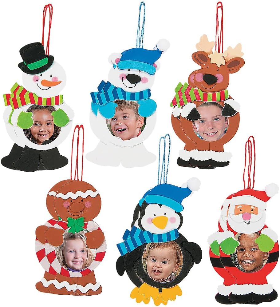 Fun Express Christmas Character Picture Frame Ornament Craft Kits - Makes 12- Holiday Crafts for Kids