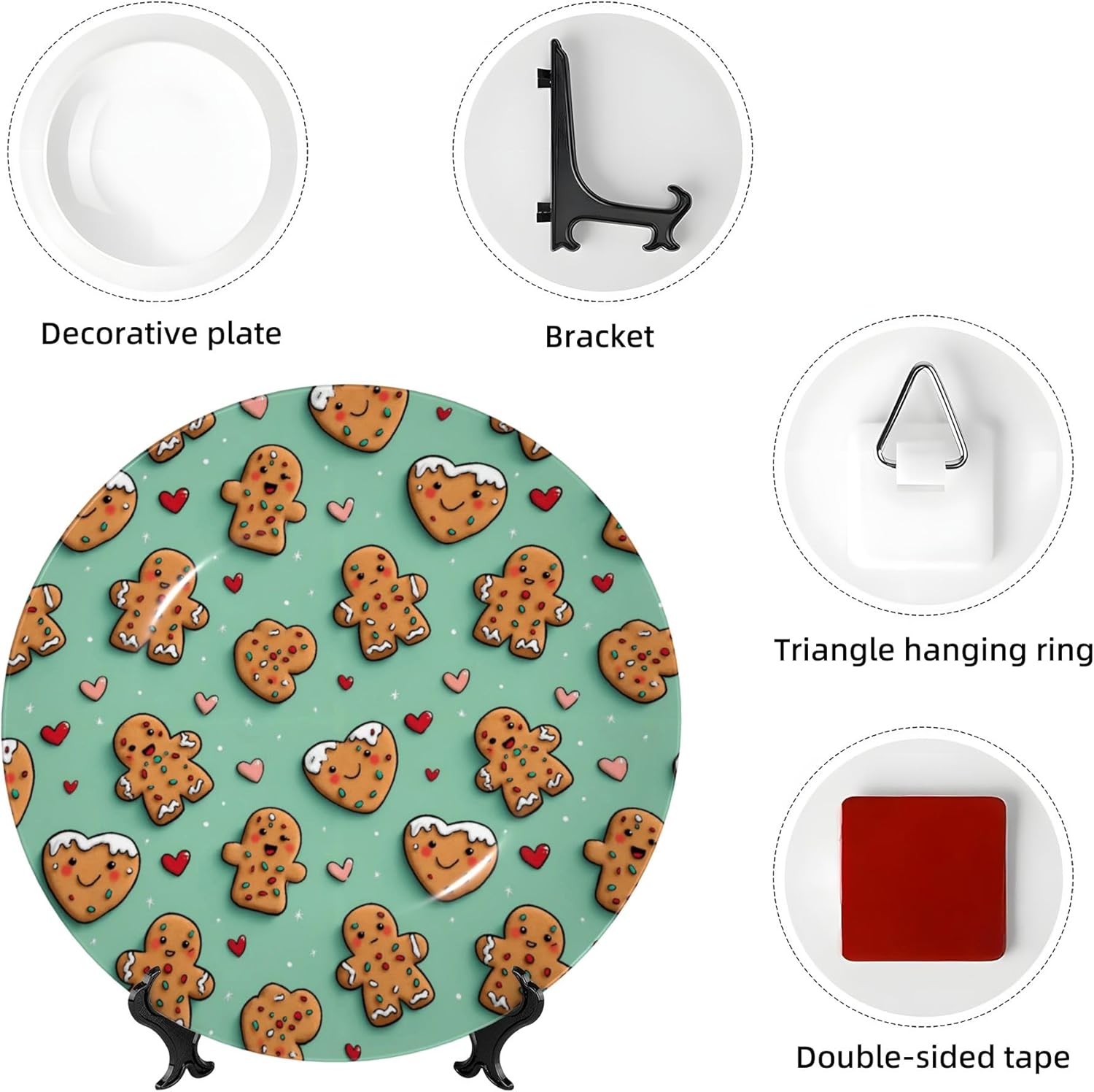 Decorative Plate Ceramic Plate for Wall Hanging 10in Accent Plate for Office Living Room Hallway Table Decor - Christmas Gingerbread Cookies 1