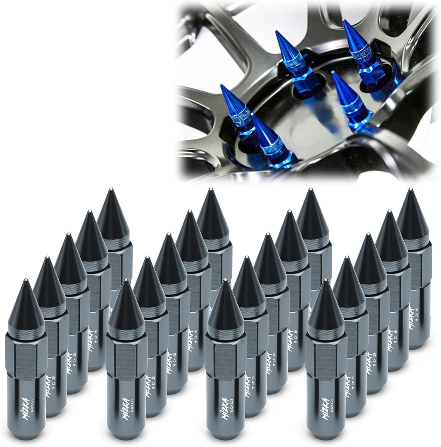 Gunmetal 20 PCS M12x1.25 Lug Nuts Spiked 60mm Extended Tuner Aluminum Wheels Rims Cap WN03