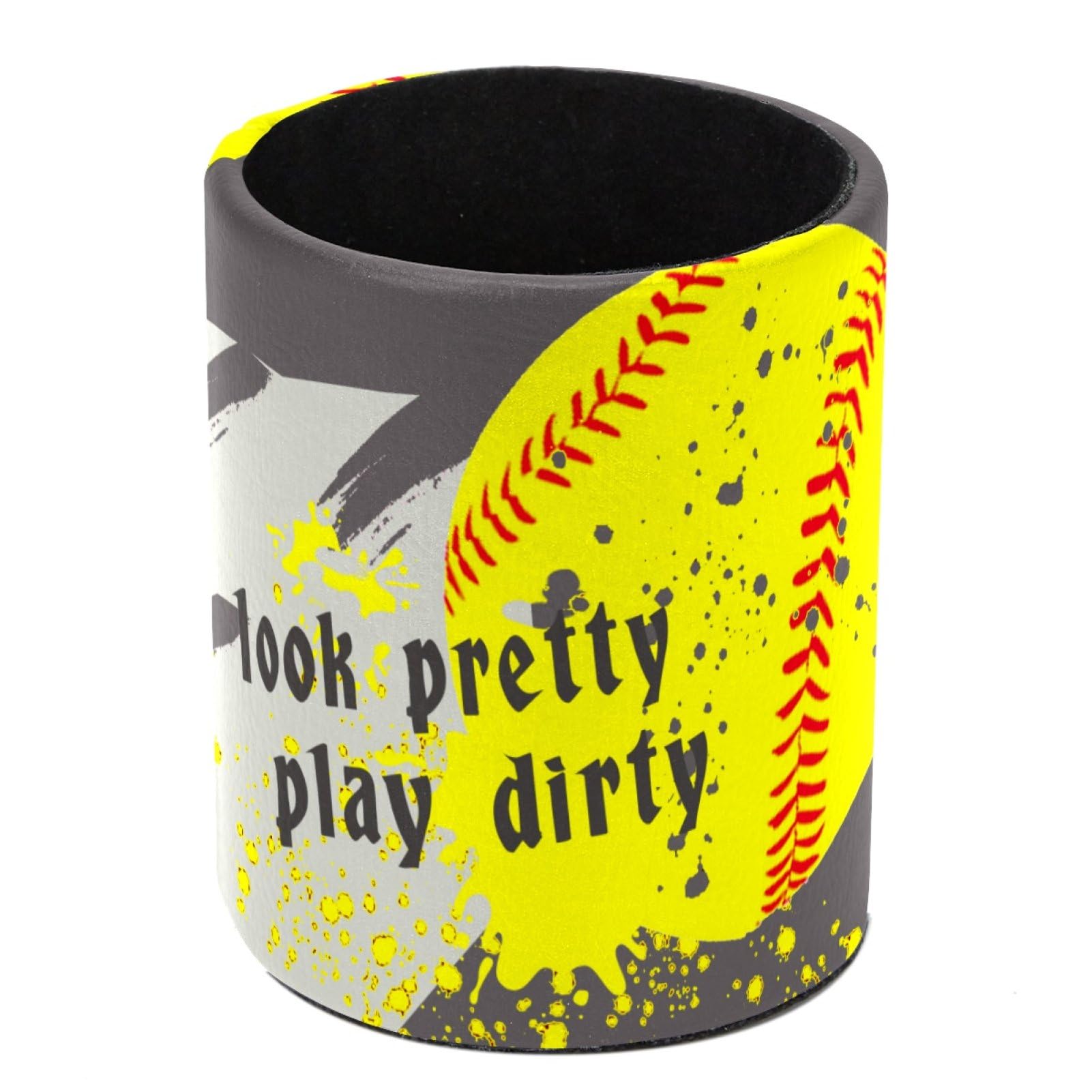 Luoweisi Softball Sport Pen Holder for Desk, Leather Pen Pot, Desk Pencil Holder Round Makeup Organiser Home Office School Suppliers
