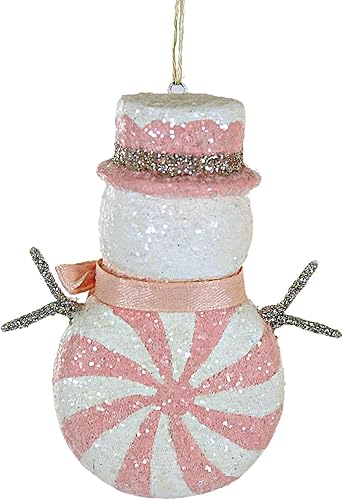 Miniatura 2 de Bethany Lowe Adorno de muñeco de nieve de menta rosa, nariz de zanahoria navideña de poliresina, un adorno de 3.5 pulgadas, color rosa
