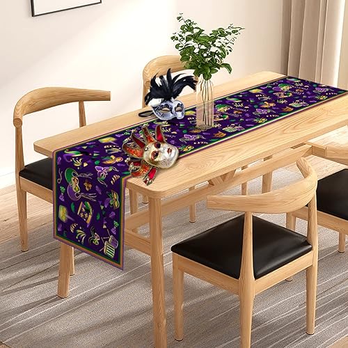 Miniatura 7 de Pudodo Mardi Gras - Camino de mesa con diseño de flor de lis mantel de fiesta de máscaras cocina comedor decoración del hogar 13 x 108 pulgadas