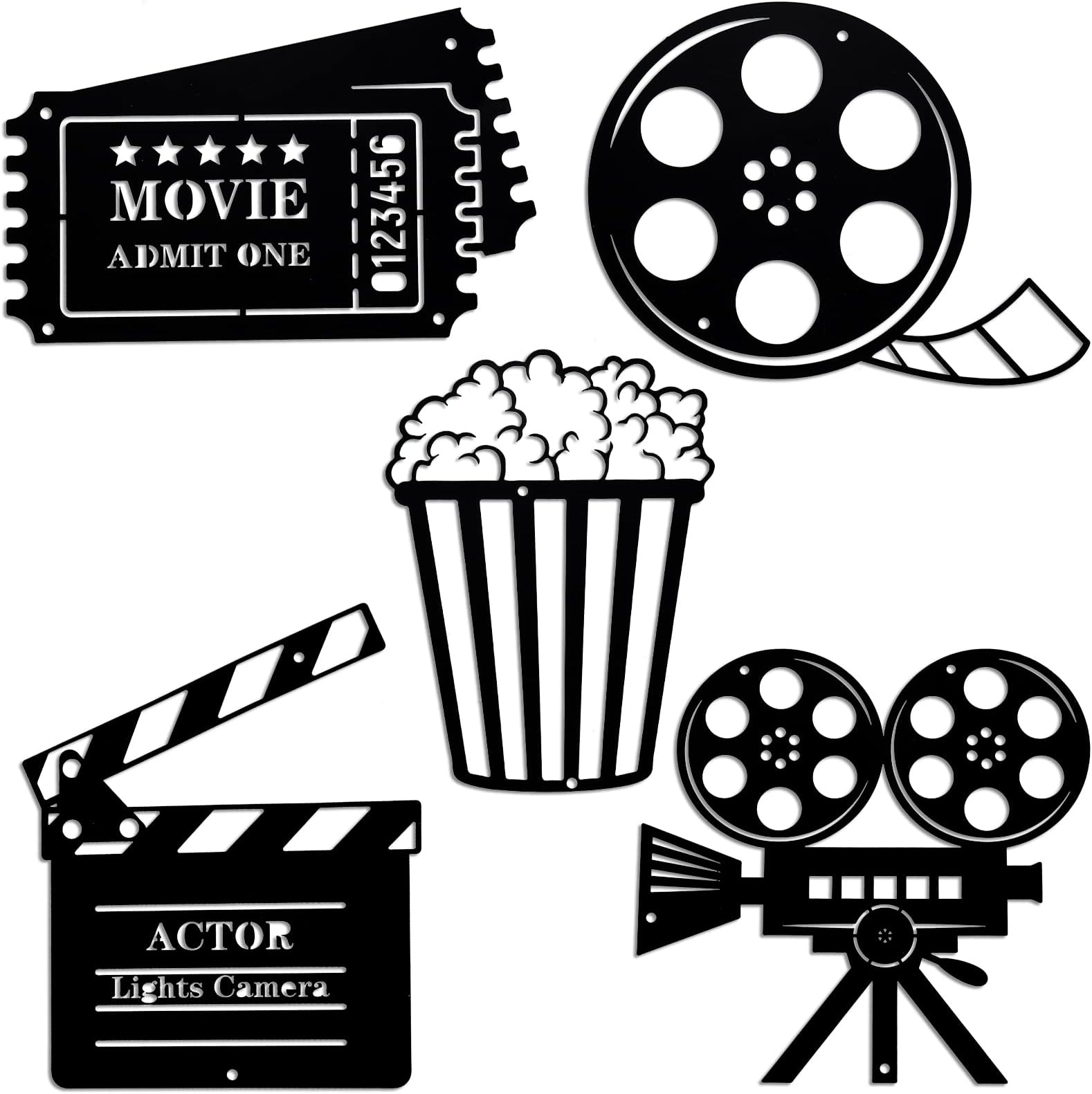 5 Pieces Movie Theater Decor Movie Theater Metal Home Room Decor Cinema and Popcorn Reel Wall Sign Art Cinema Film Wall Decoration for Home Party Supplies