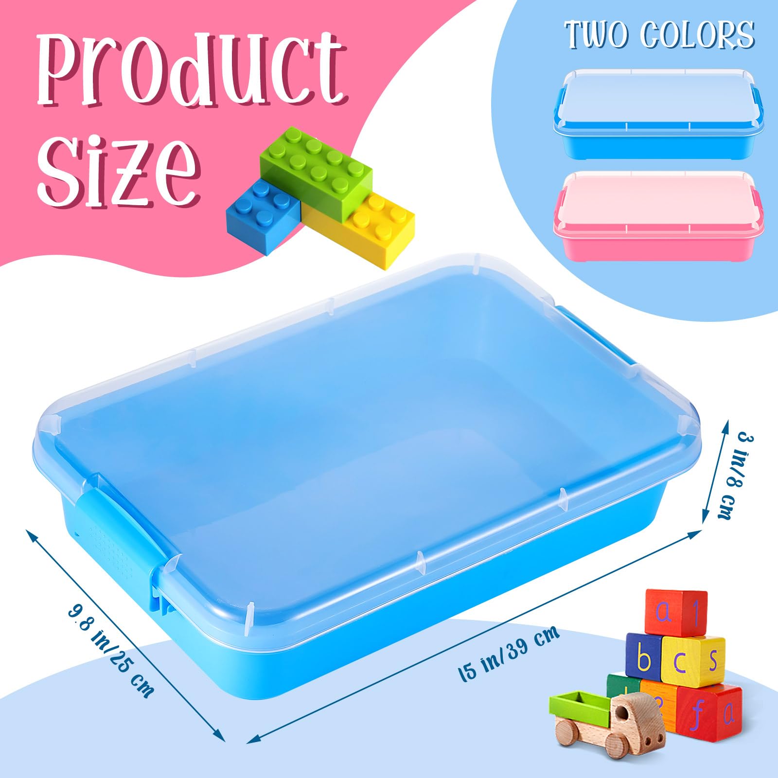 2 Pcs Sensory Bin Sand Tray with Lid for Plastic Sandbox Toy Fill with Water, Sand, Beads and More, for Indoor Outdoor Activities Play(Pink, Blue)