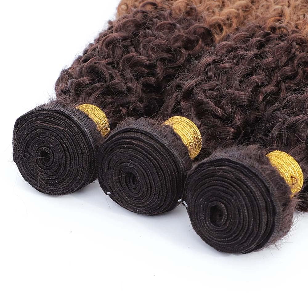 Color 1B30 Human Hair Light Brown Curly Wave Bundles 8 10 12 inch Ombre Two Tone Black and Brown Kinkycurly Bundles Double Weft Brazilian Hair Extensions Silky and Soft