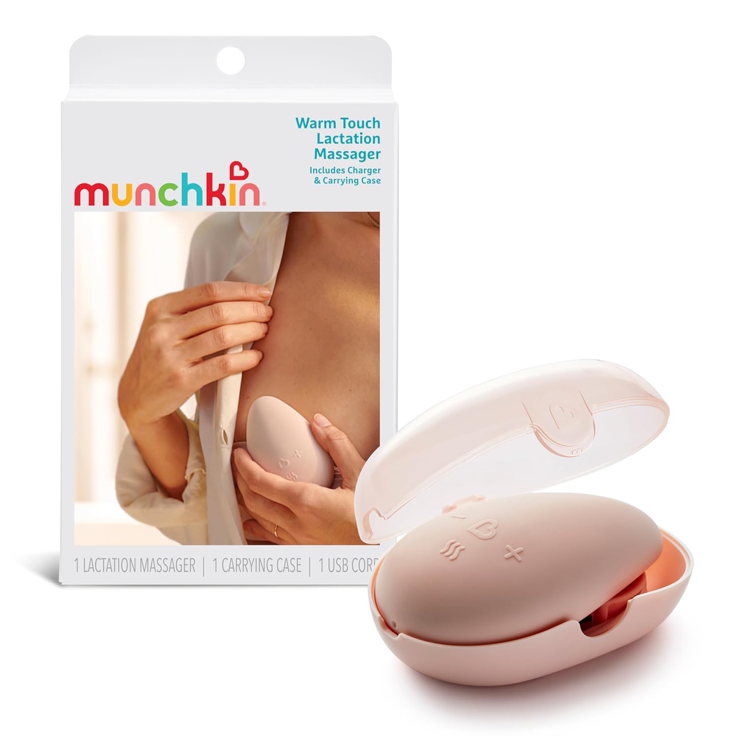 Munchkin Warm Touch Lactation Massager with Heat and Vibration, Breastfeeding Postpartum Essentials, Award Winning, Light Pink