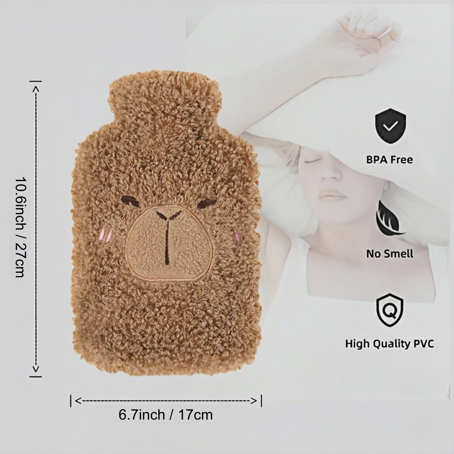 Plush Hot Water Bottle with Soft Cover, 1L Reusable Hot Water Bag for Pain Relief, Cramps & Warm Comfort