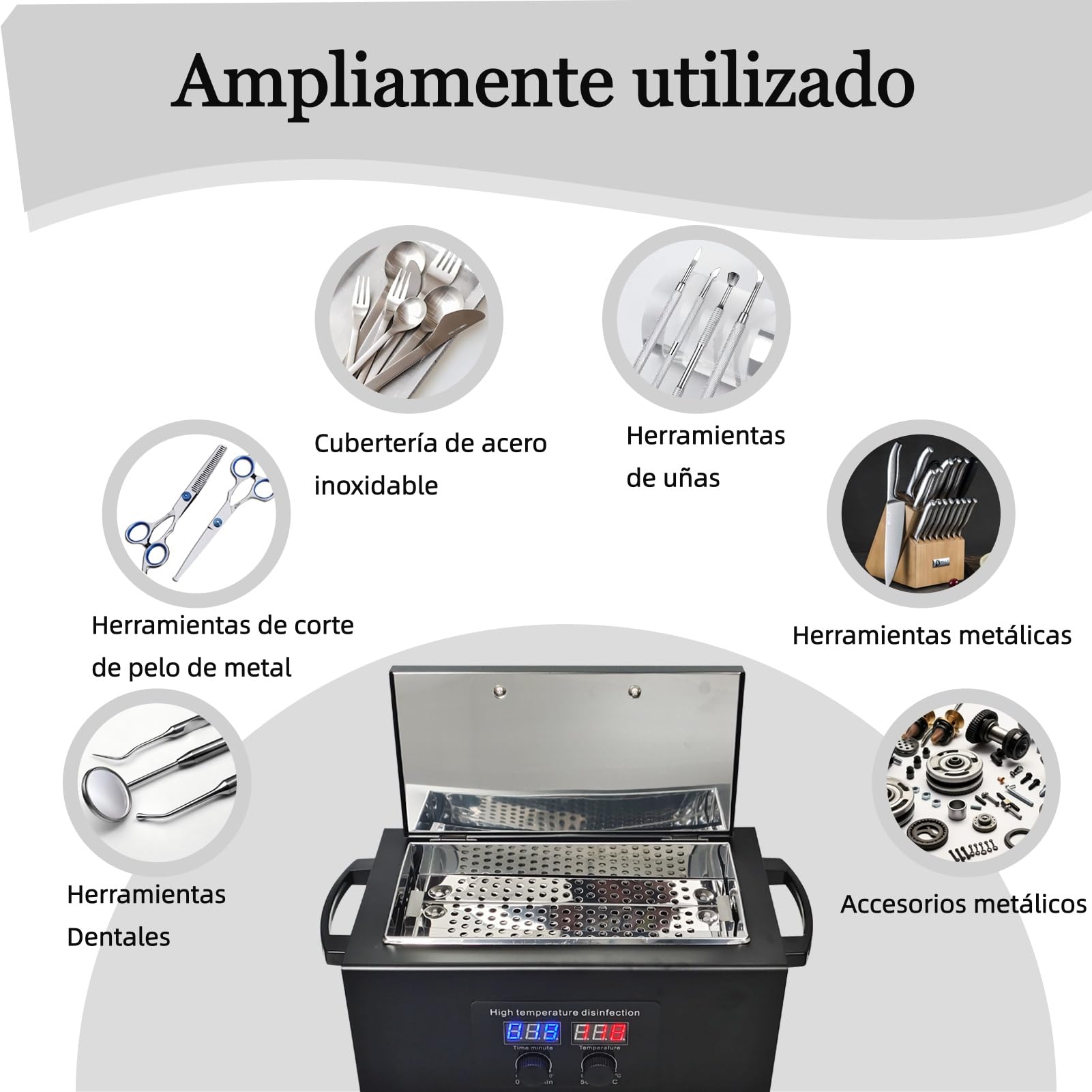 Esterilizador Herramienta de uñas de alta temperatura con temporizador para cosméticos, estudios de cuidado de pies, peluquería Negro (Negro)