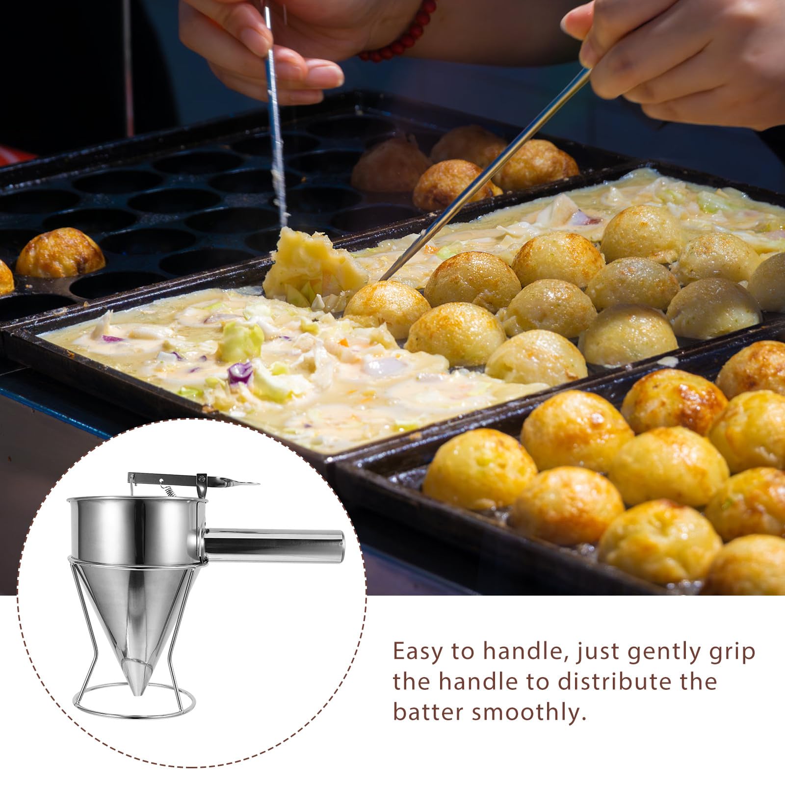 BESTYASH Imbuto con Pistone da 1200ml in Acciaio Inossidabile Strumento Essenziale Facile da Usare e Conservare per Pastella Pancake e Pesce in Cucina per Dolci e Preparazioni