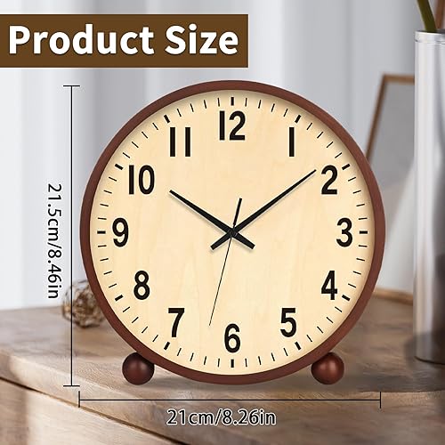Miniatura 6 de Maxspace Reloj de mesa de madera, reloj de escritorio silencioso sin tictac de 8 pulgadas, funciona con pilas, reloj analógico de escritorio para