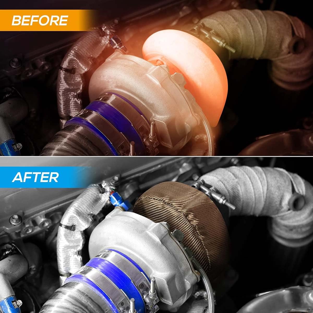 XINHAN Manta Turbo de Titanio T25 T3 T4 T6 Cubierta para Turbocompresor Cubierta de Protección Térmica con Resortes de Sujeción (T3)