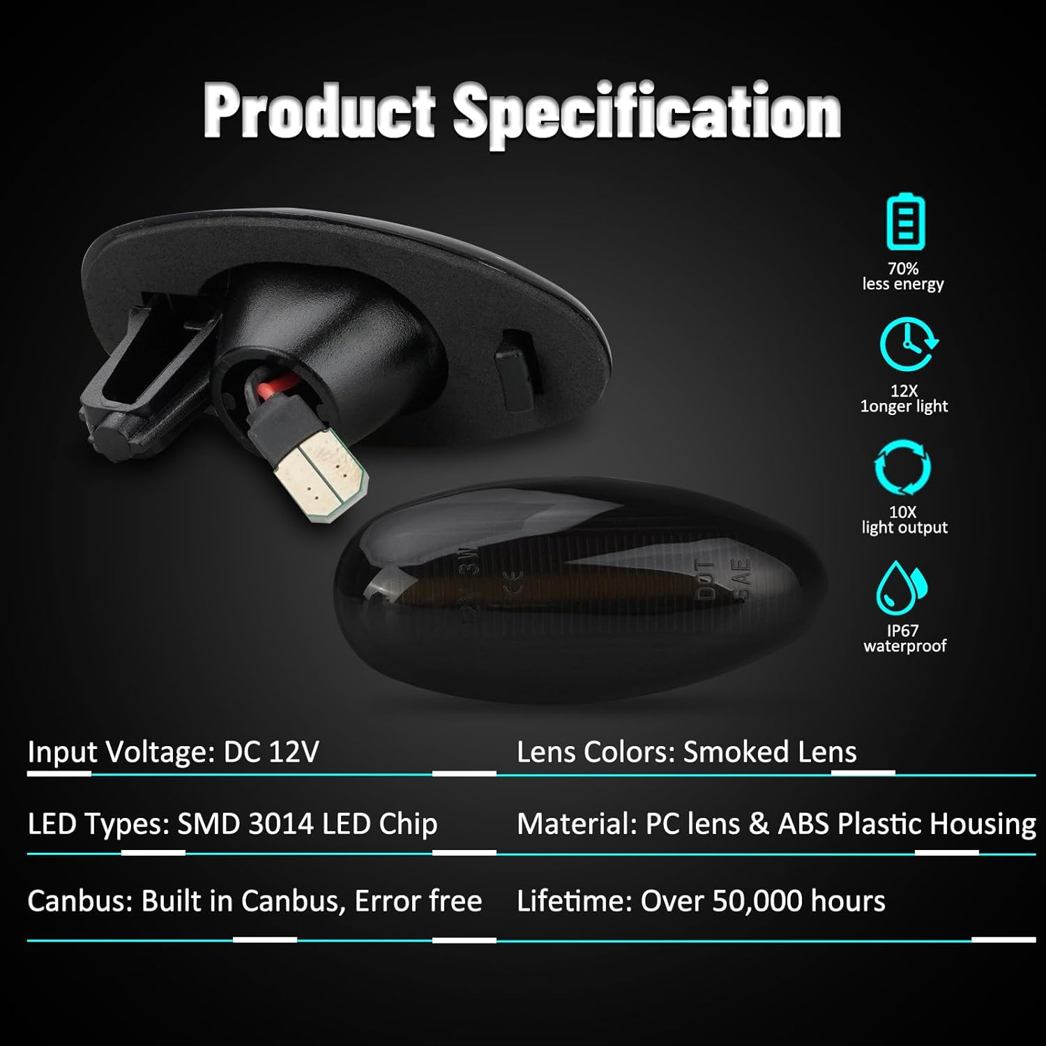 Bestview White LED Dually Side Marker Lights for 2001-2014 Chevy Silverado GMC Sierra 2500 3500 Dual Rear Wheel Bed Marker Lamps,Smoked Len(Pack of 4)