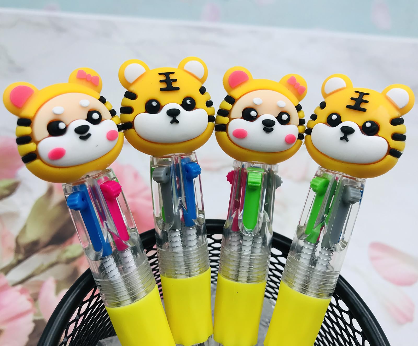 Finpletai Mini Tiger Multicolor Pen in One 4-in-1, Bulk Assorted Ink Ballpoint Pens for Ournaling, Writing, Note-Taking, Teacher School Party Office