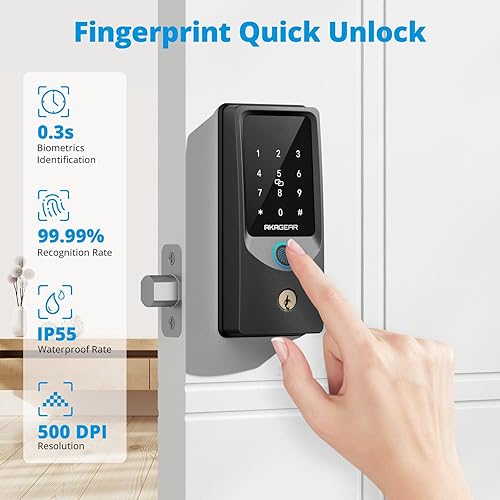 Miniatura 2 de T02 Cerradura de puerta de entrada sin llave con huella dactilar, WiFi integrado, bloqueo inteligente para puerta delantera, control remoto de