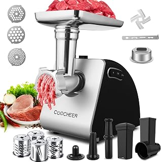 5 in 1 Fleischwolf Elektrisch,2000W Hackfleisch Maschine mit 4 Klingen und 3 Edelstahl Schneidplatten, Wurstaufsatz und Spritzgebäckvorsatz,für Gem¼se, Fleisch& Cookie