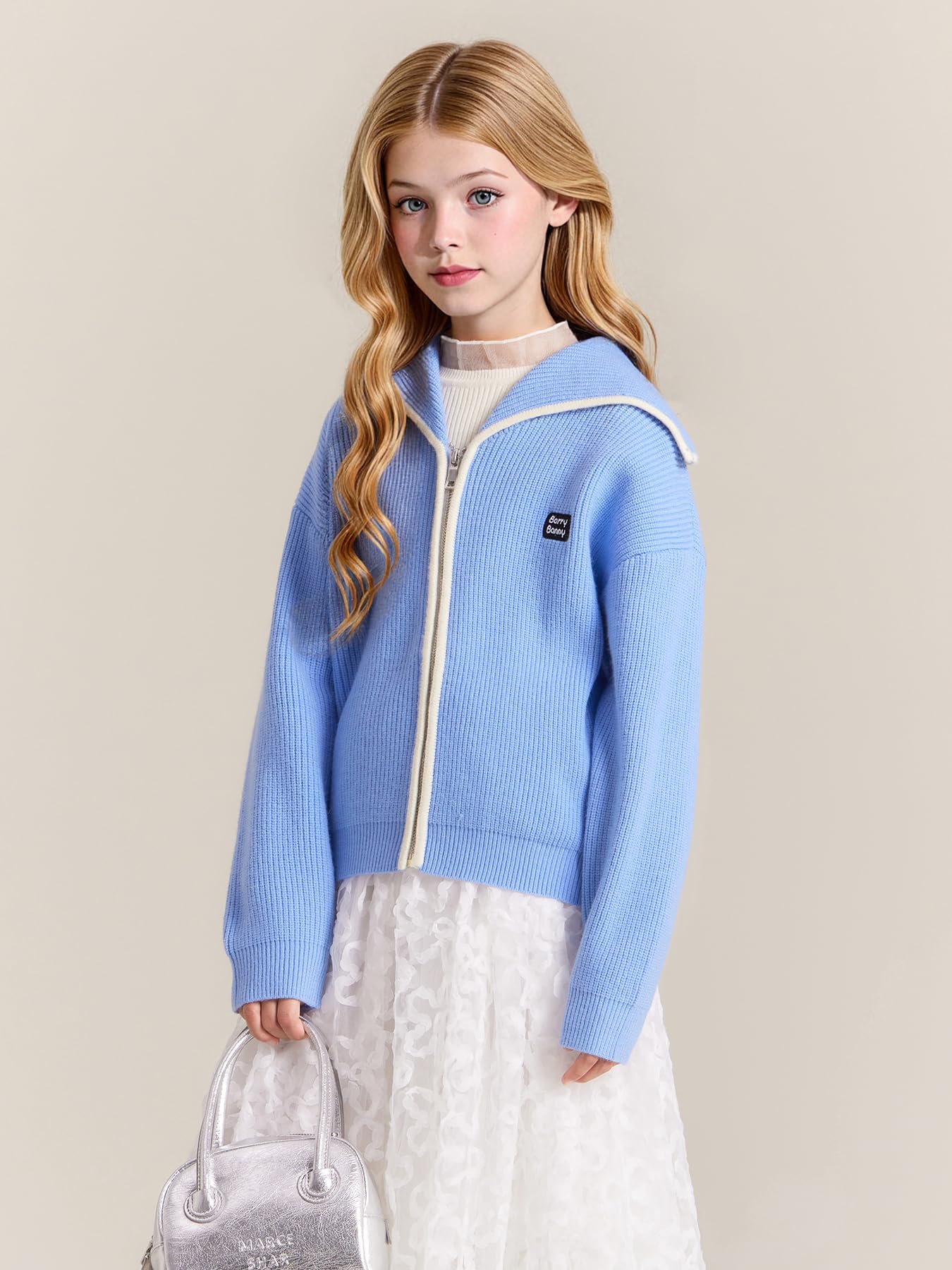 Barry Banny Chaqueta tipo cárdigan para niña de 6 a 16 años, cárdigan con solapa azul cielo, jersey para niños