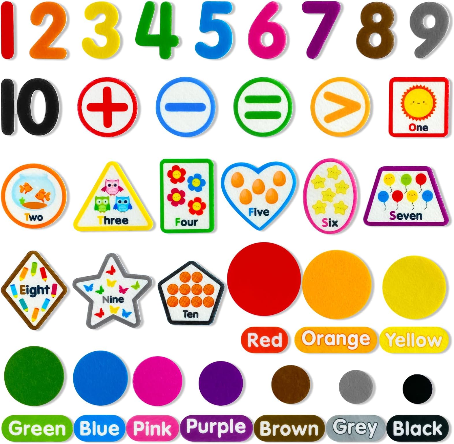 PENGFULL Felt Learning Numbers,44 Felt Flannel Board Pieces,Math Addition and Subtraction Colors Learning for Kindergarten,Preschool,Toddlers