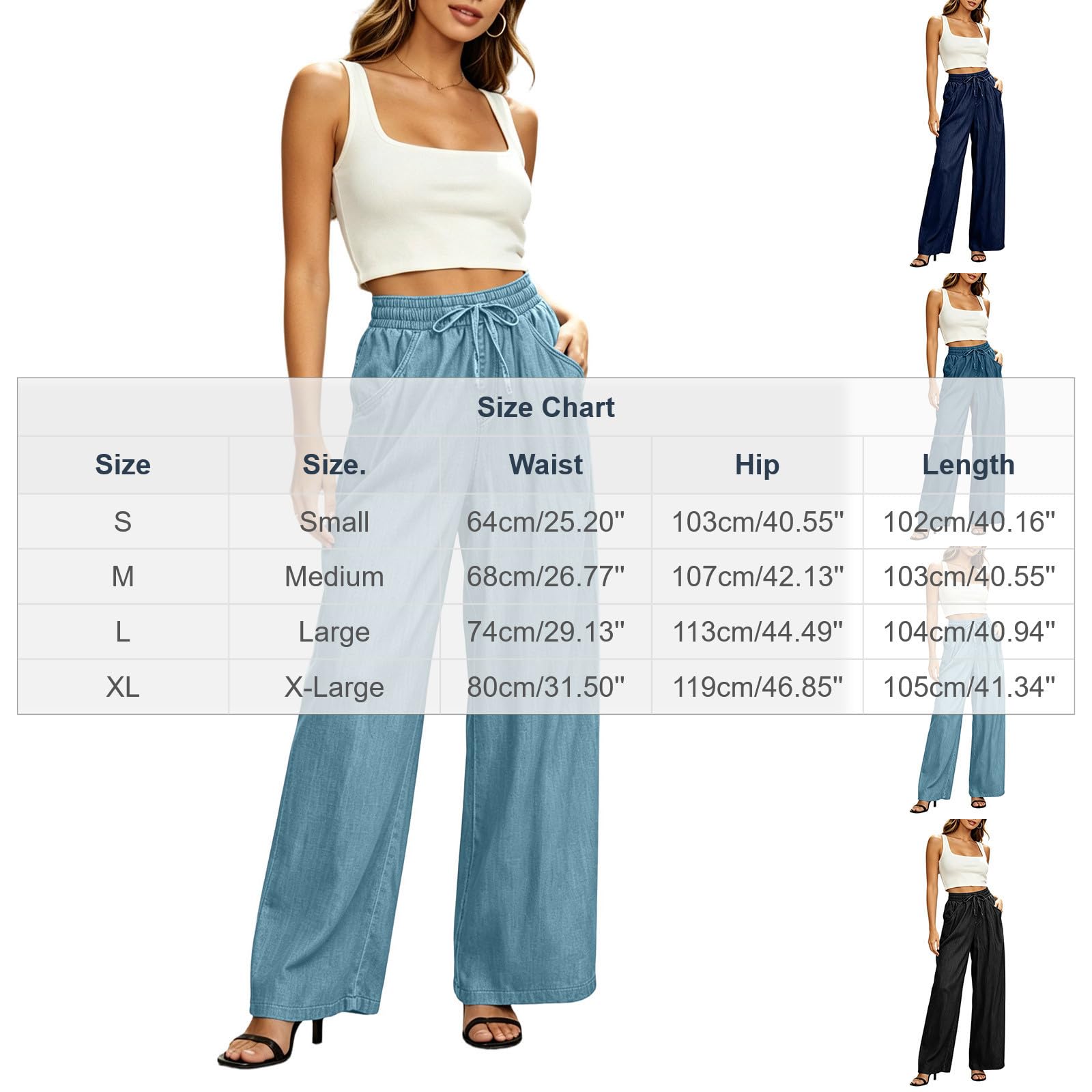 Générique Pantalon Femme Large Taille Haute Fluide Cordon Poches Casual Confortable Pantalon Au Tissu Doux, Vêtement Agréable À Porter, Tenue Idéale pour Les Journées Quotidiennes Et Loisirs