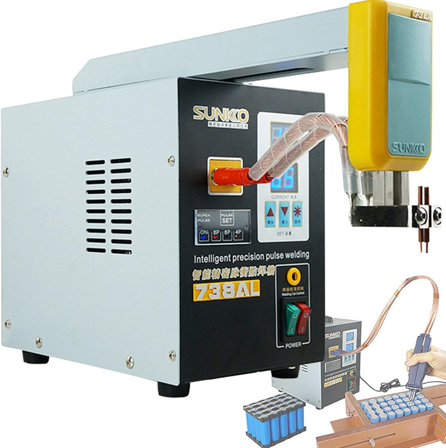 KLUFO Battery Spot Welder Machine 738AL – Battery Spot Welding Machine for 18650 14500 Lithium Battery Pack Building – Spot Welder with Adjustable Welding Head – Welder Battery Powered