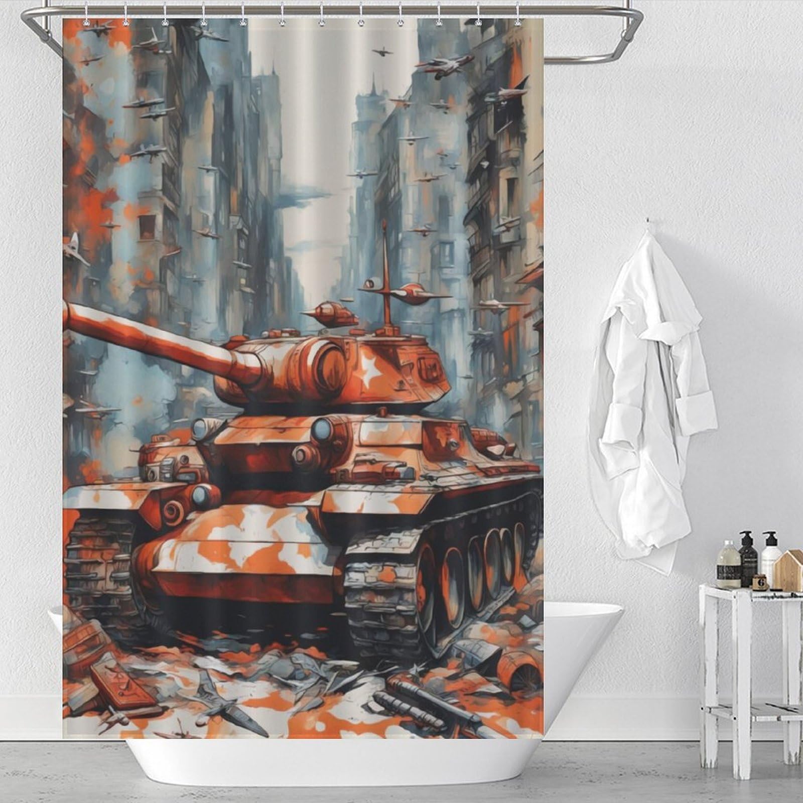 Rideau de douche War Tank imperméable pour éviter l'eau sur le sol