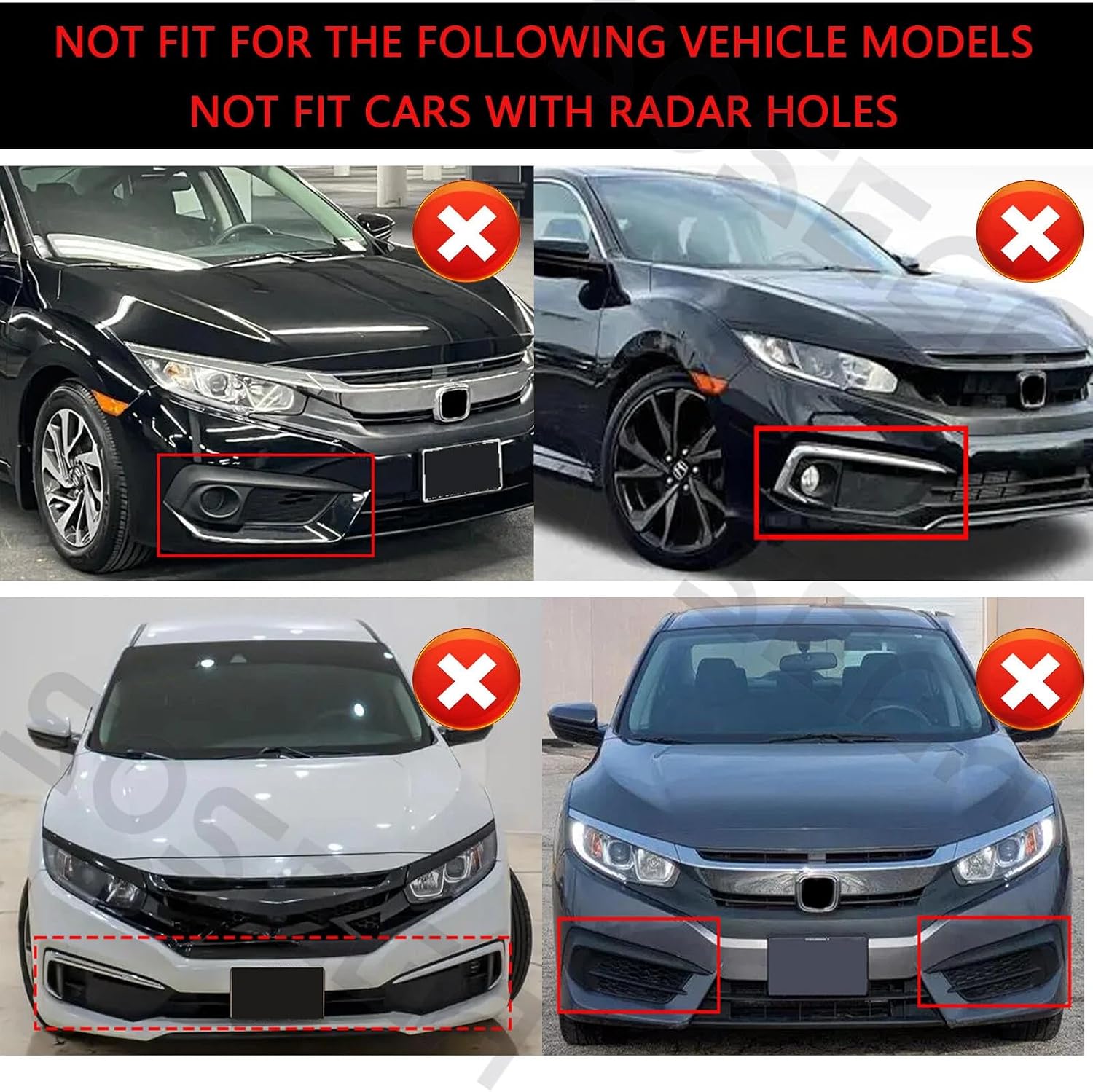 Front Fog Light Covers for Honda Civic Hatchback FK4 FK7 2017-2021 Front Rear Bumper Fog Light Garnish Covers Bezel Frame Trim