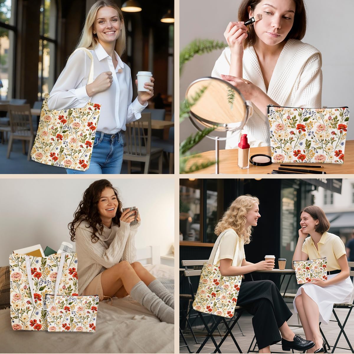 Flower Plant Lover Gifts for Women Canvas Tote Bag with Makeup Bag Cosmetic Bags Grocery Bags for Shopping Christmas - Image 6