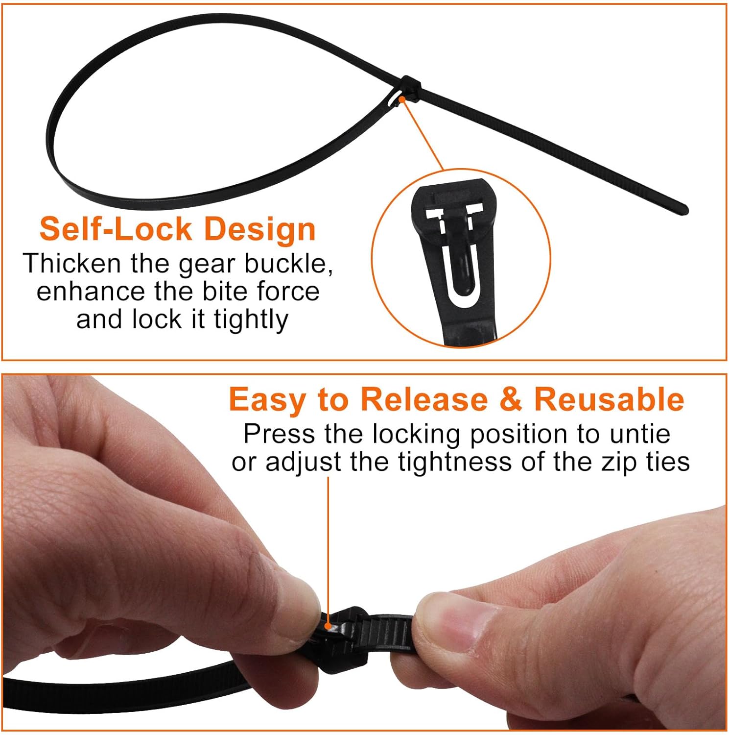 Reusable Zip Ties 24 Inch, 50 Pack Black Cable Ties Reusable UV Resistant, Heavy Duty Zipties Nylon Wire Ties Removable for Cord Management