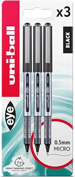 uni-ball Eye Rollerball Pens, 0.5 mm, Black 3-Pack
