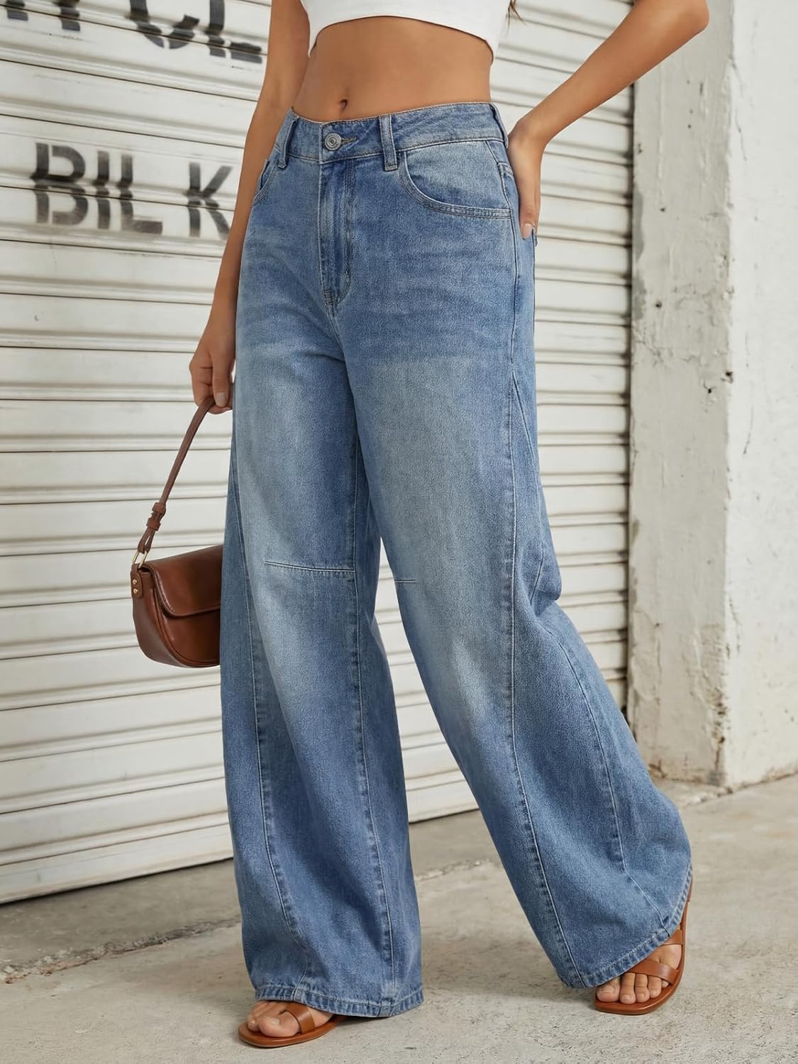 Trendy Queen Women's High Waisted Wide Leg Barrel Jeans Stretch Baggy Flare Denim Pants - Image 3