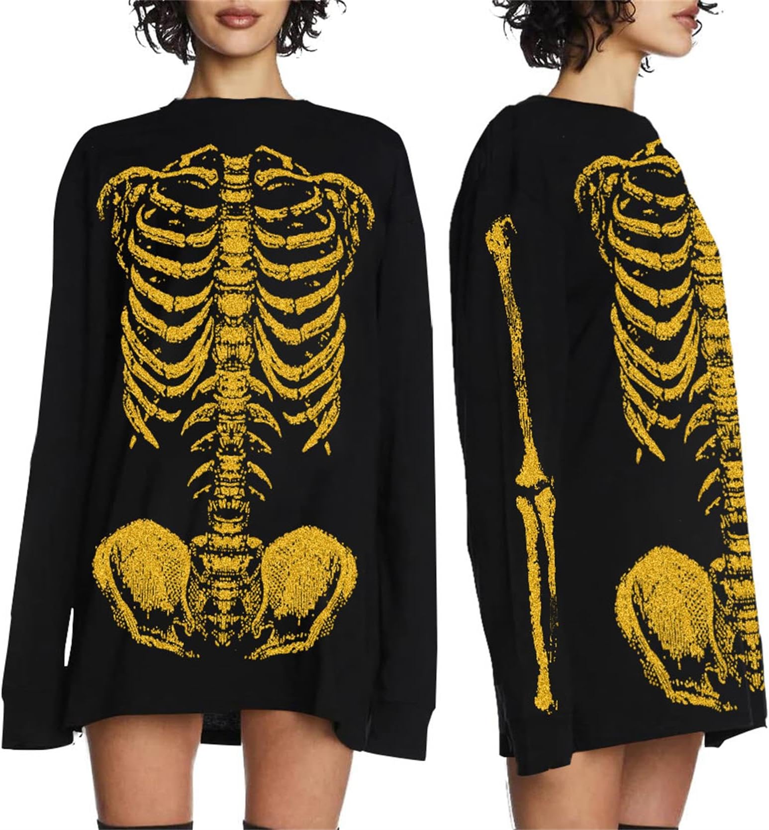 VILOVEWomen Gothic Skeleton Sweatshirt Punk Oversized Skull Graphic Sweater Y2K Halloween Long Sleeve Hoodies Pullover