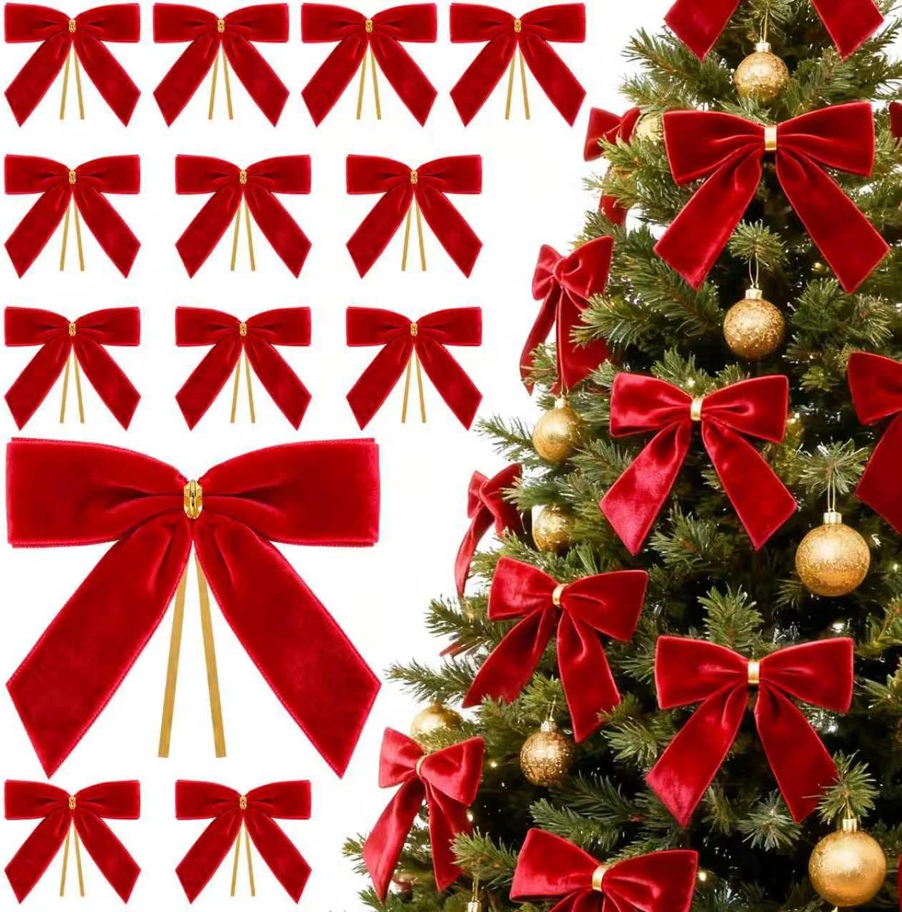 30PCs Red Bows for Christmas Tree, 3.5 x 3.5 Inch Red Velvet Bows Vintage Xmas Velvet Ribbon Bow Holiday Ornaments for Christmas Decoration Holiday Decor, Gift Wrapping and Wedding