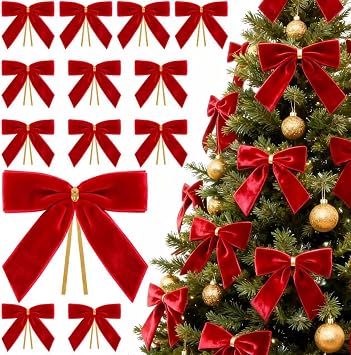 30PCs Red Bows for Christmas Tree, 3.5 x 3.5 Inch Red Velvet Bows Vintage Xmas Velvet Ribbon Bow Holiday Ornaments for Christmas Decoration Holiday Decor, Gift Wrapping and Wedding