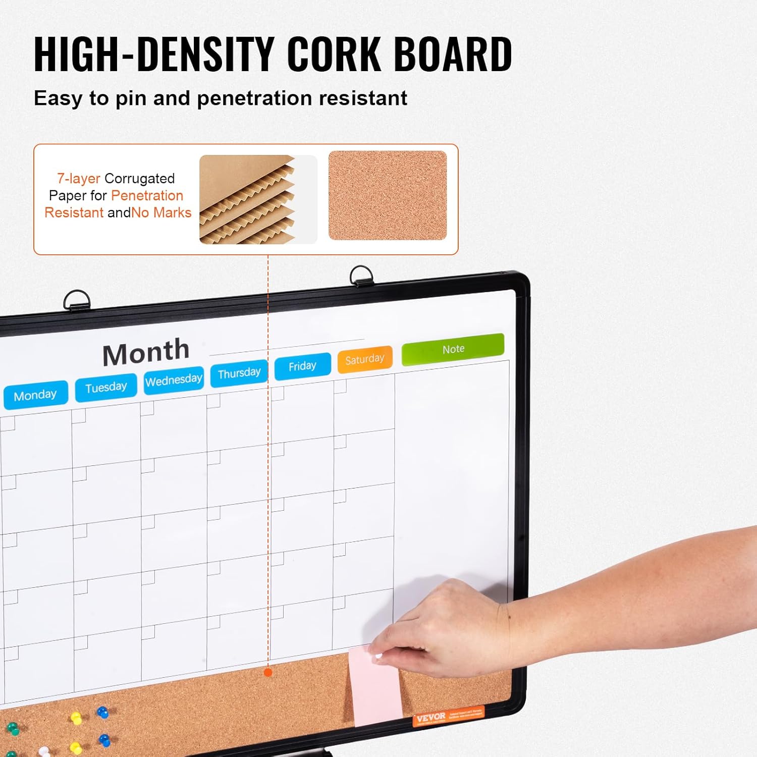 VEVOR 24"x 18" Monthly Calendar Whiteboard & Cork Board Combo with Aluminum Frame – 2-in-1 Magnetic Dry Erase Bulletin Board for Wall Mount – Ideal for School, Home, Office