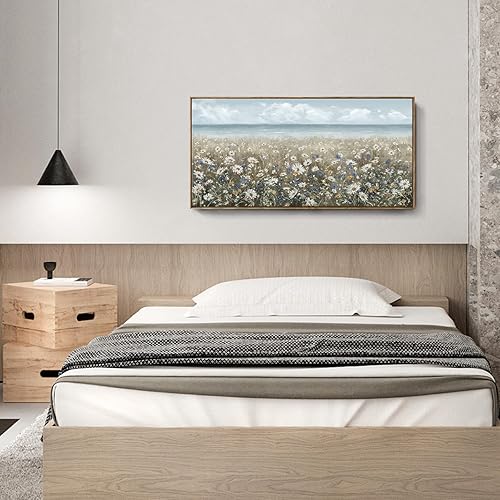 Vista 15 de Lienzo decorativo para pared, baño, estilo bohemio, costero, granja, vaca, montaña, flor, ilustración, obra de arte floral, paisaje rústico de Arte