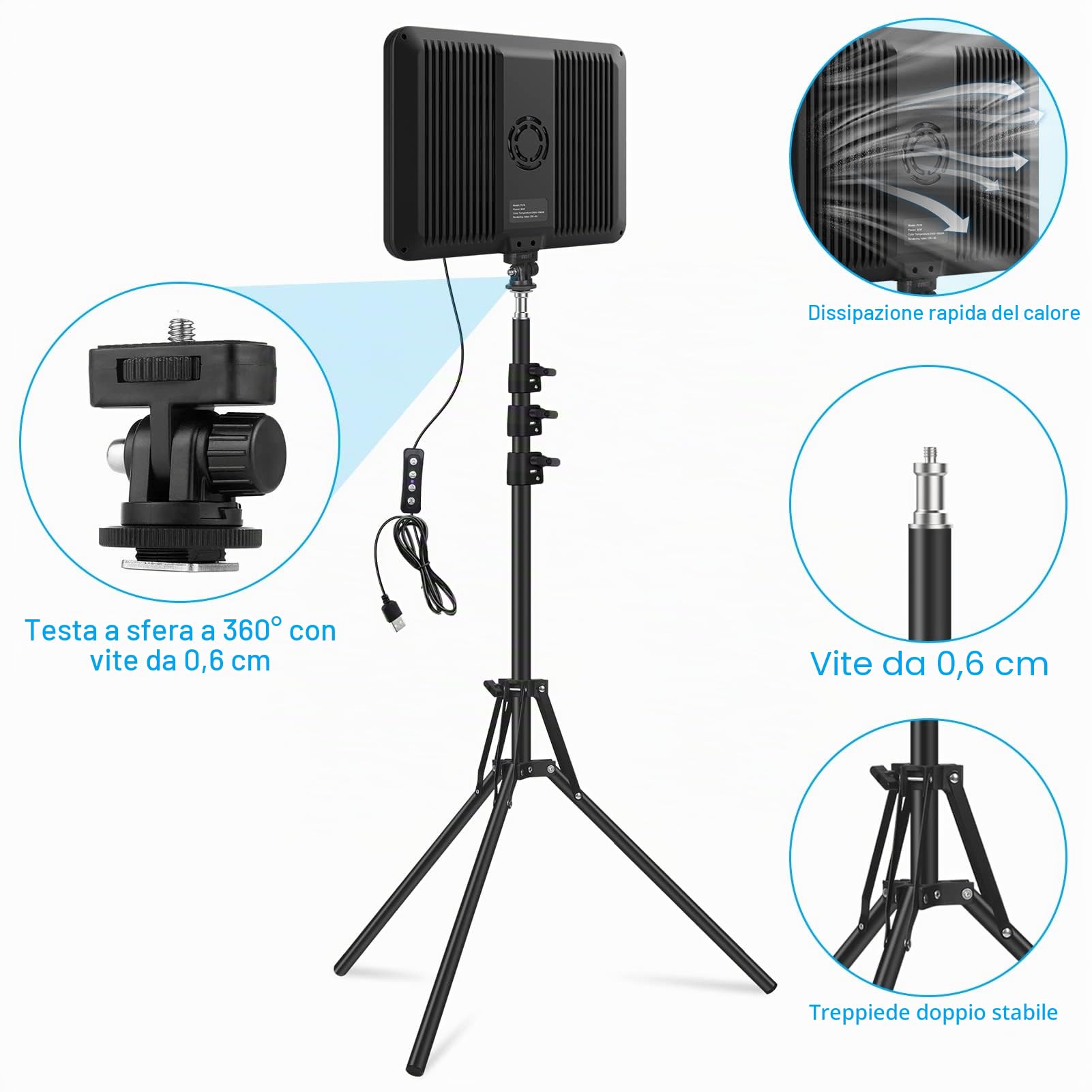 2pz Luce Video Led con Stativo 160cm, Obeamiu Faretto Led Dimmerabile 2500K-8500K Luci Video illuminazione per Fotografia Foto di Prodotti, Personaggi, Youtube, Videoconferenze, Chiamate, Zoom