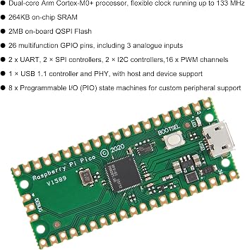 2Pcs RP2040 Dual-Core Cortex M0+ Processor for Raspberry Pi Pico Development Board 2MB Flash Supports C/C++/Python SPI/I2C/UART Interfaces