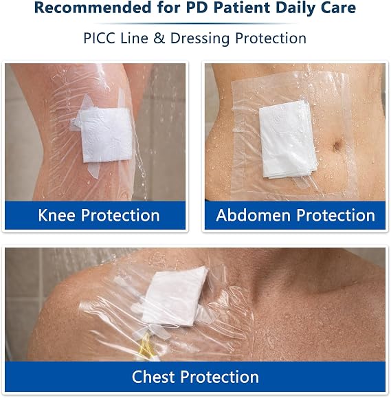 PICC Line Bandage Protector Shield for Shower - Transparent Film PD Wound Dressing Barrier, Waterproof, 7Pcs (7x7)