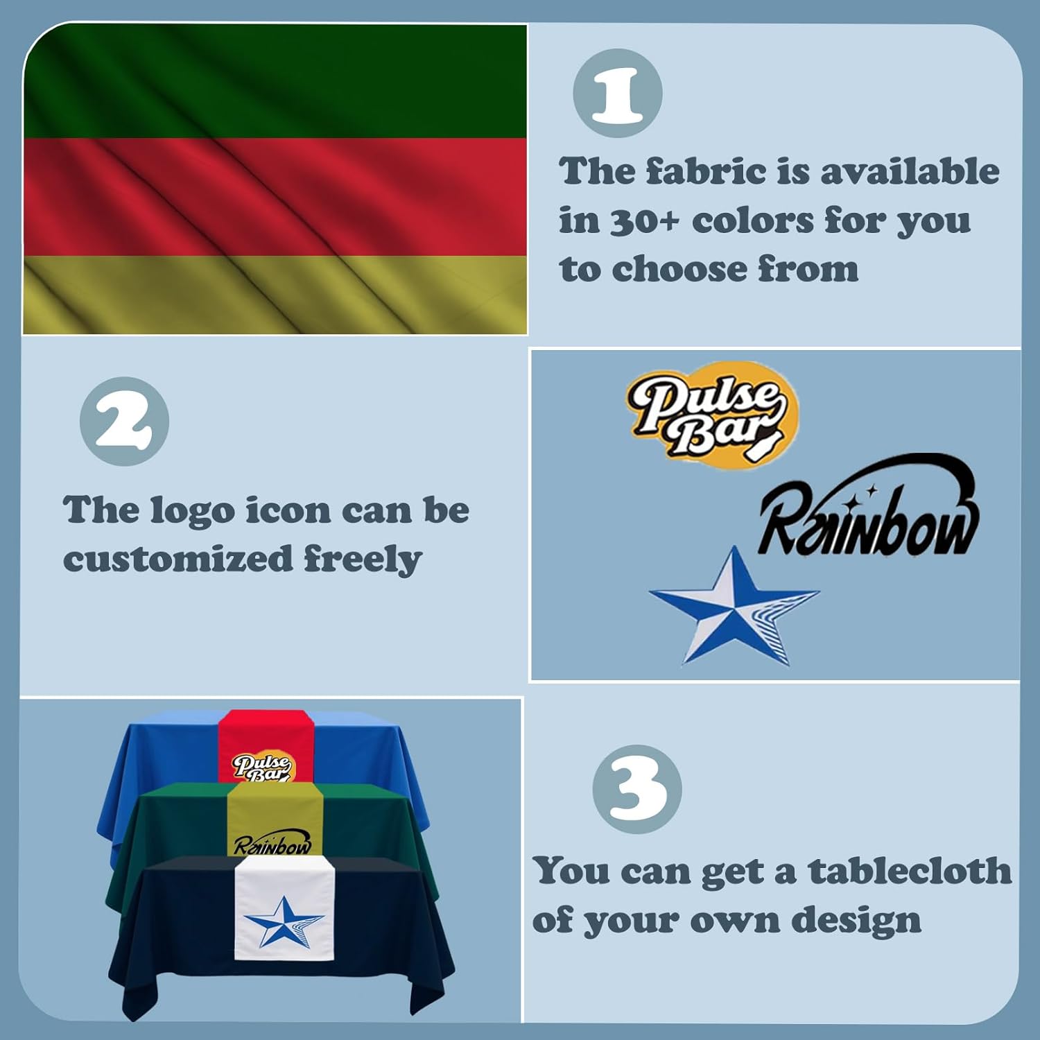 Custom Table Runner with Business Logo 12"x72" to 36"x72", Tradeshow Events Company School Shop Welfare Organization Other Important Events (30x72in)