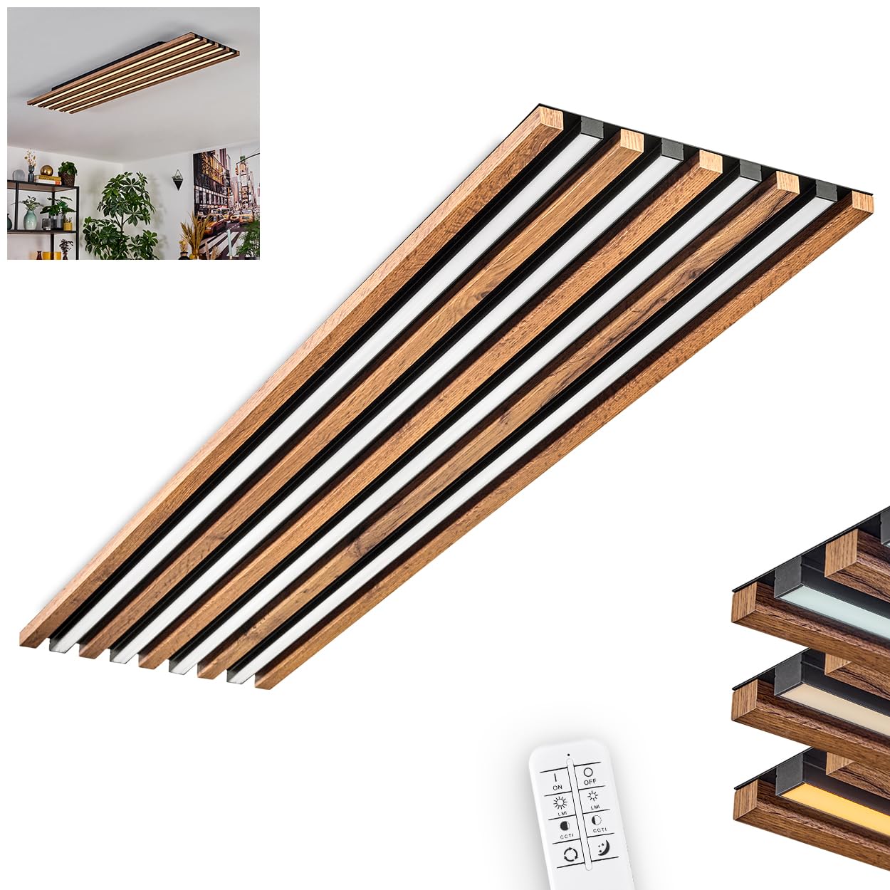 HOFSTEIN LED Ceiling Light Tandragee, dimmable, Made of Metal/MDF/Plastic in White/Natural Colours, Ceiling Panel with Remote Control, CCT Adjustable, Bedroom, Dining Room, Living Room, Kitchen