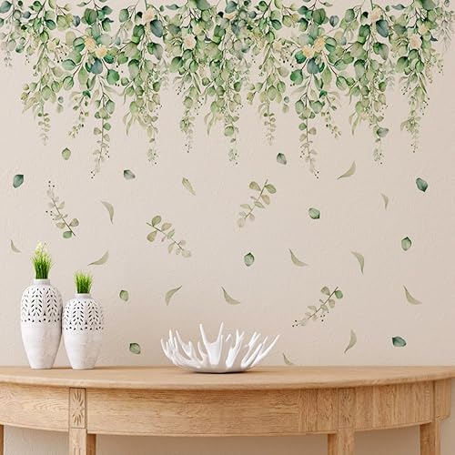 Miniatura 3 de Calcomanías de pared colgantes de vid, hojas verdes, flores, plantas, calcomanías de pared para despegar y pegar, murales de pared extraíbles, sala