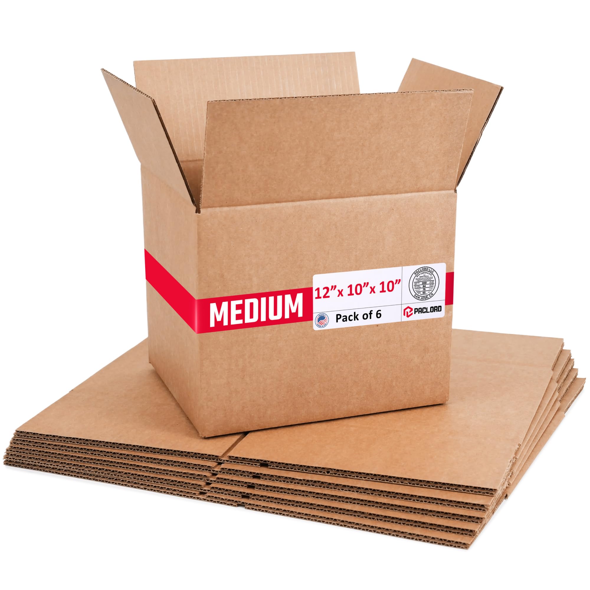 Medium Cardboard Boxes 12"L x 10"W x 10"H (Pack of 6) - USA-Made Packing Boxes for Moving, Shipping, or Storage - USPS, UPS, FedEx Approved - Professional Packing Supplies for Moving | USA-Made Packing Boxes for Moving, Shipping, or Storage - USPS, UPS, FedEx Approved - Professional Packing Supplies