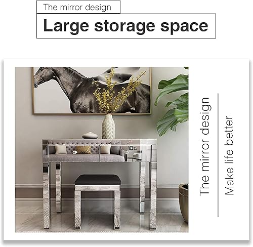 Miniatura 50 de SSLine Mesa de tocador de maquillaje con espejo, mesa auxiliar moderna para sofá, mesa auxiliar con espejo, mesa de tocador con 2 cajones, mesa de