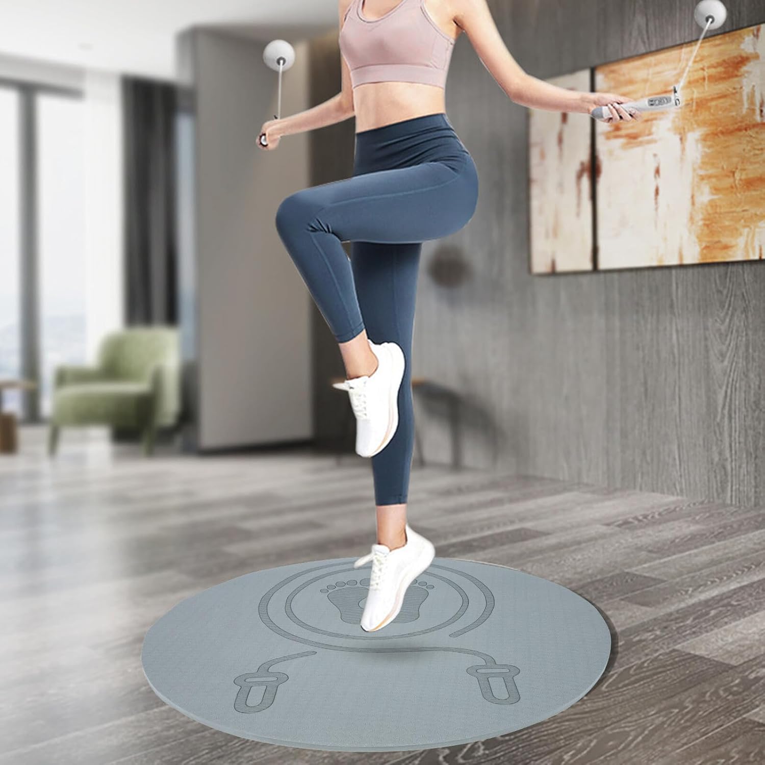 VANZACK Non-slip Tpe Jump Rope Mat with Shock-absorbing Cushioning, round 0.8in Thick Soundproof Exercise Floor Pad for Indoor Fitness and Home Workout