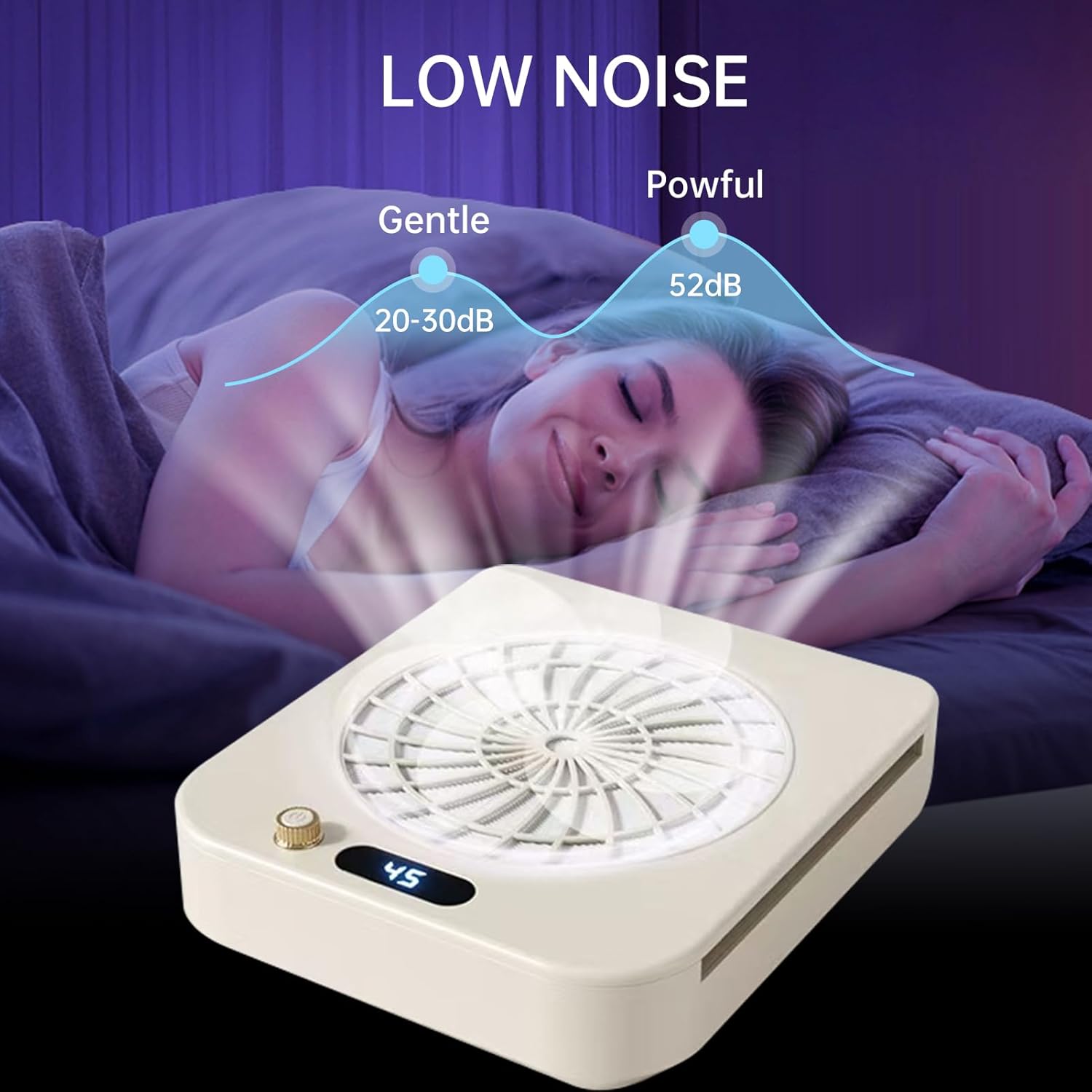Professional Nail Dust Collector with 2 Reusable Filters, 45-Gear Powerful Nail Fan Dust Extractor with Stepless Speed Variation Tech, Manicure Vacuum Duster for Nails Salon, Low Noise
