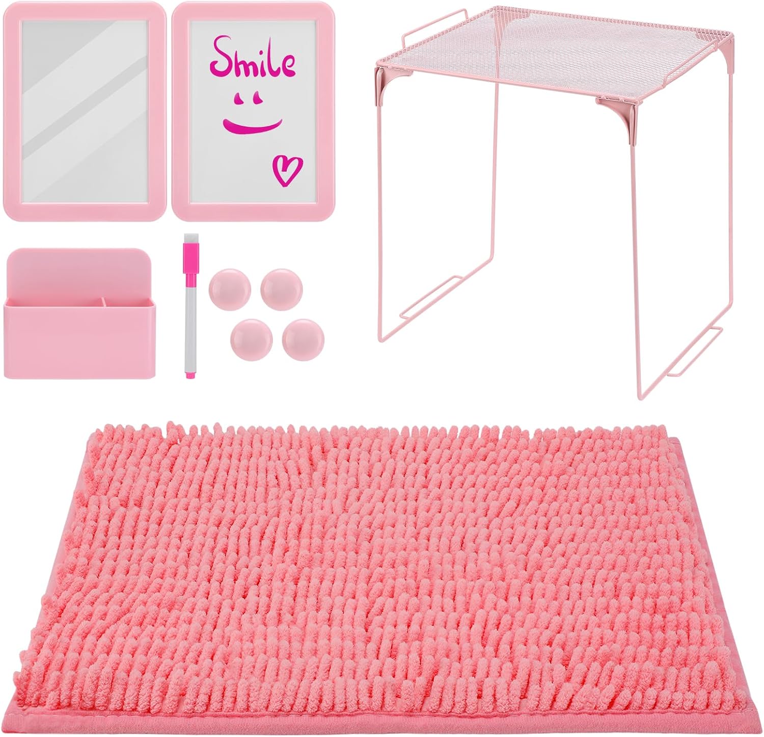 Cosweet Locker Organizer Kit for Girls - Back to School Locker Accessories Supplies, 10 Pcs Includes Shelf Rug Magnetic Whiteboard Mirror Dry Erase Marker and More Decor Essentials, Light Pink