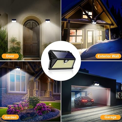OUILA Solar Lights for Outdoor Wall [Pack of 8], 185 LED, 3 Modes, Solar Outdoor Light with Motion Sensor, IP65 Waterproof LED Solar Wall Light, for Garden, Yard, Fence Lighting, Front Doors (Cool - 6