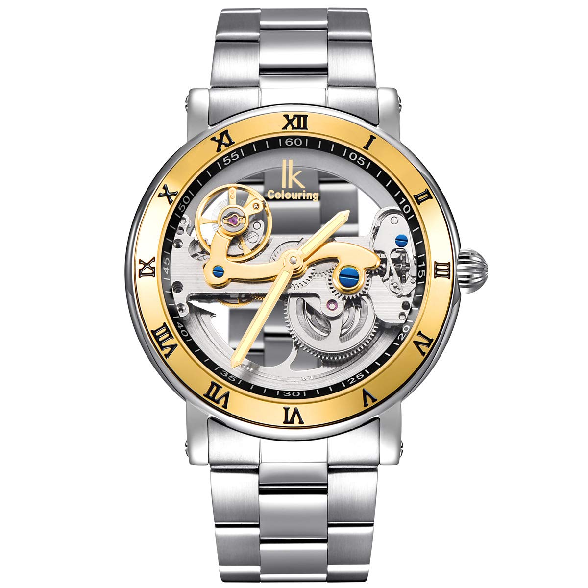 Alienwork IK Orologio Automatico Uomo Donna Scheletro Meccanismo a Ponte Fondo in Vetro