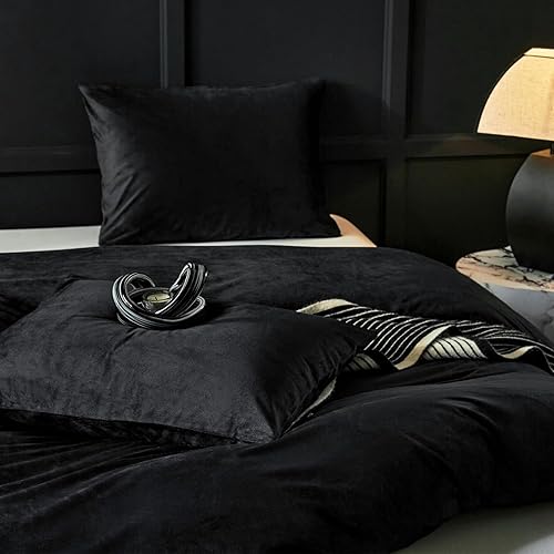 Miniatura 6 de WARMDERN Juego de funda de edredón de terciopelo tamaño King, funda de edredón de franela suave y transpirable, juego de funda de edredón de 3